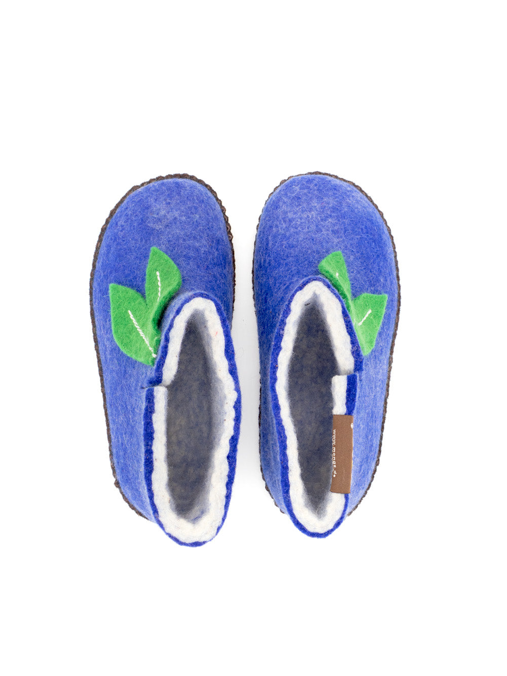 Mini mongs Uni blau mit Blatt - Kinderhausschuhe/Kinderpantoffeln