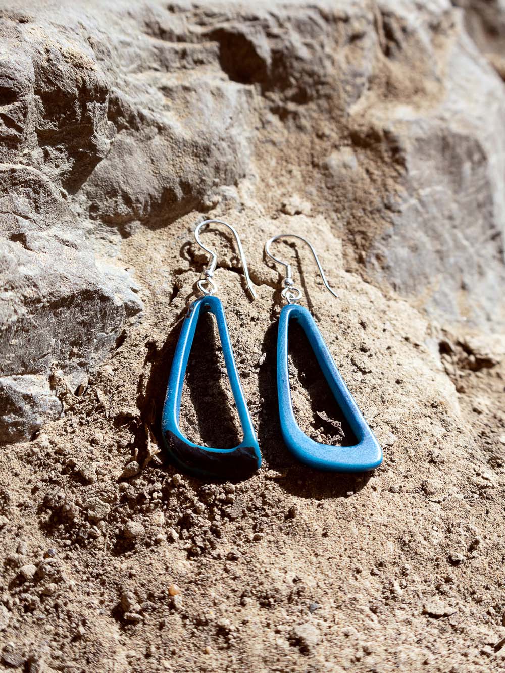 Pendientes Celiret azul - Nuez de Tagua plateada