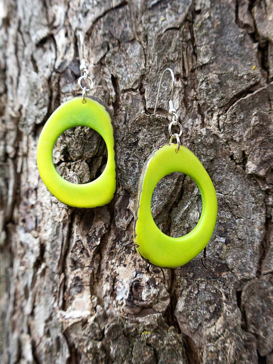 Pendientes Donaret verde manzana - Pendientes de Nuez de Tagua plata