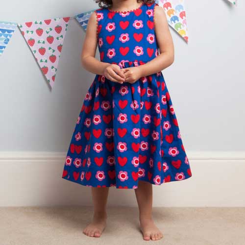 blue children's dress with flowers and hearts - Toby Tiger