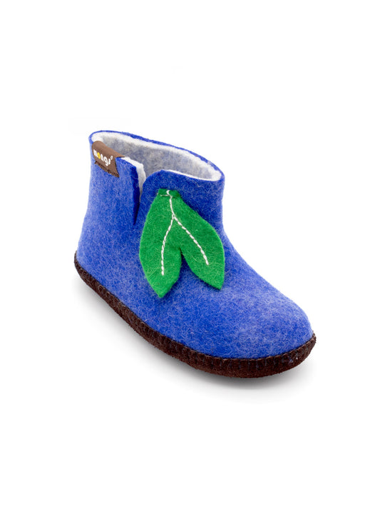 Mini mongs Uni blau mit Blatt -  Kinderhausschuhe/Kinderpantoffeln