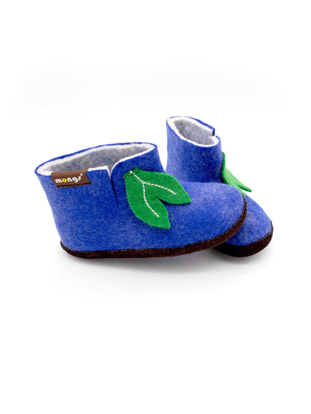 Mini mongs Uni blau mit Blatt -  Kinderhausschuhe/Kinderpantoffeln