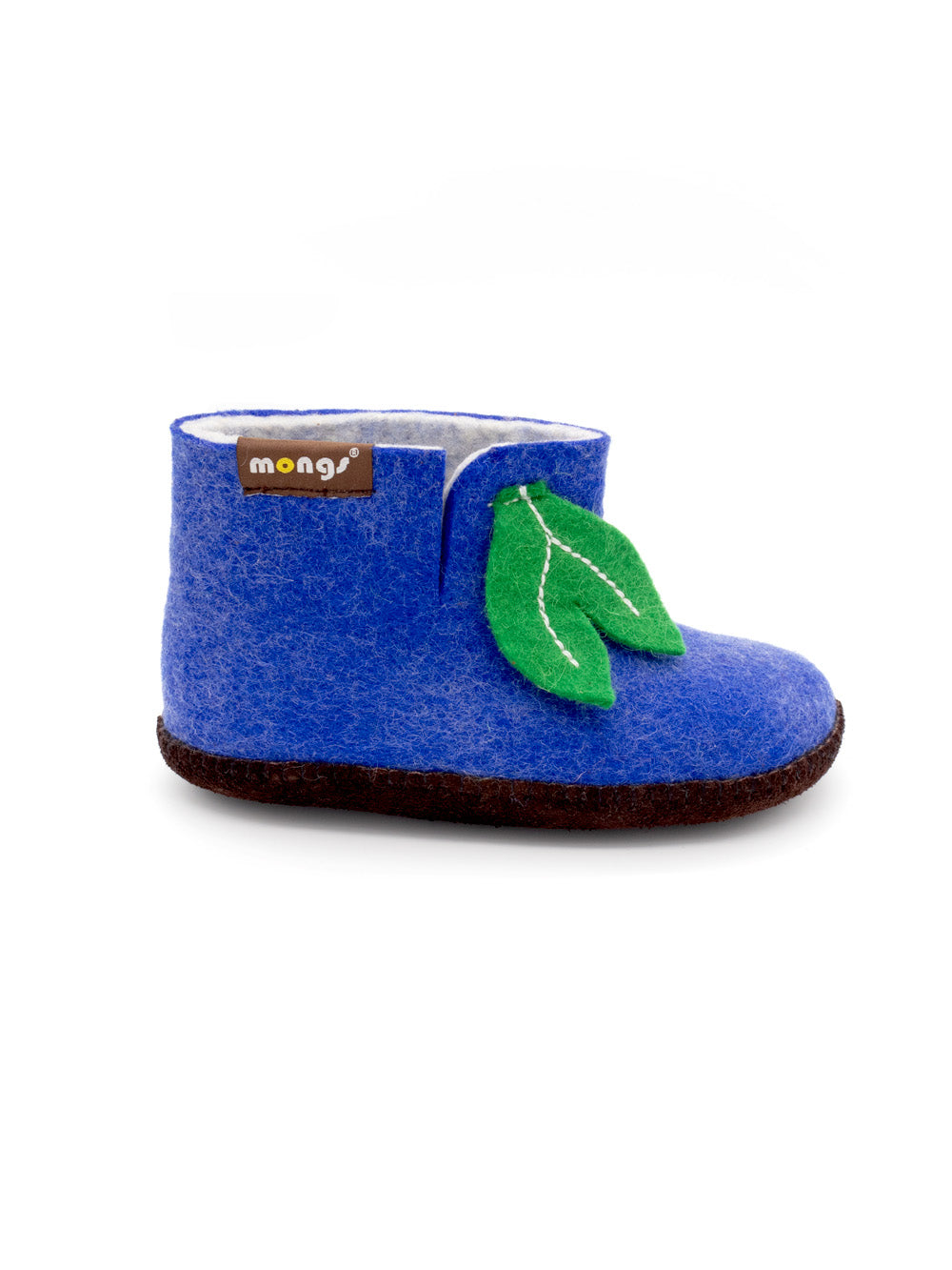Mini mongs Uni blau mit Blatt -  Kinderhausschuhe/Kinderpantoffeln