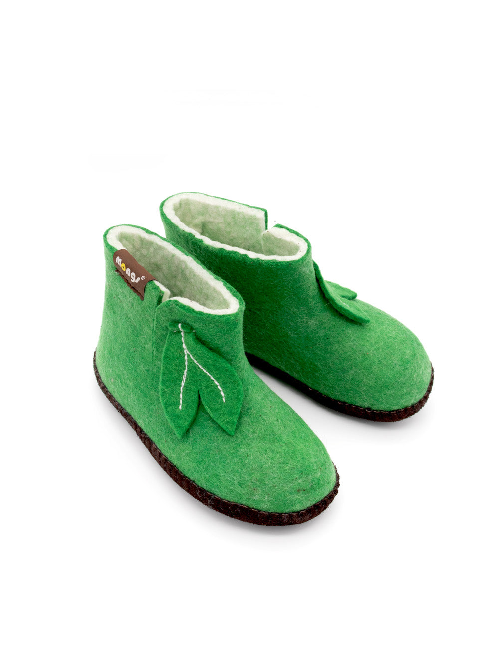 Mini mongs Uni grün mit Blatt -  Kinderhausschuhe/Kinderpantoffeln