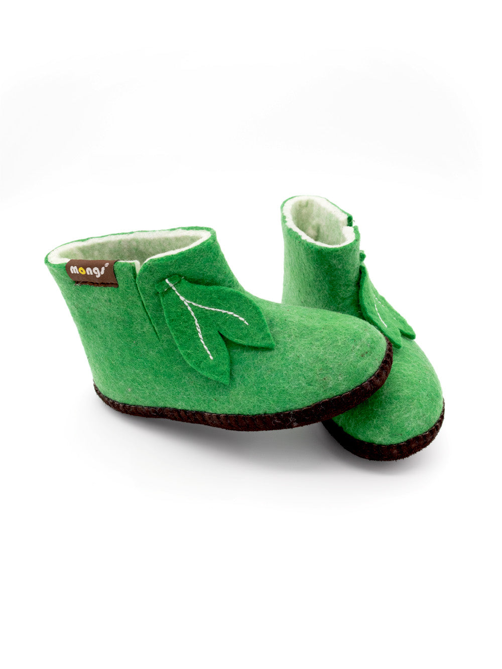 Mini mongs Uni grün mit Blatt -  Kinderhausschuhe/Kinderpantoffeln