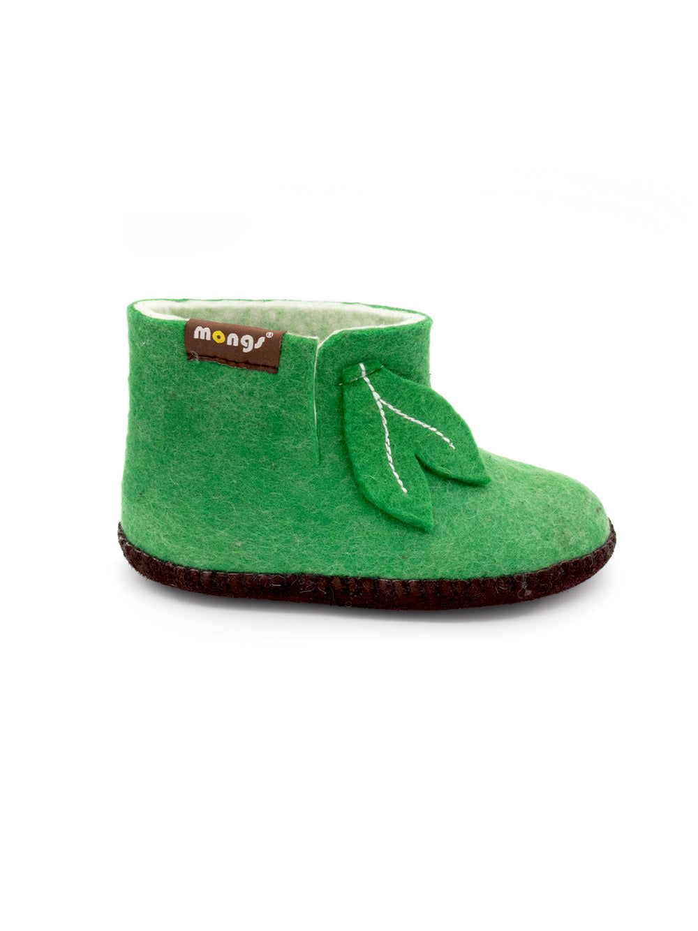 Mini mongs Uni grün mit Blatt -  Kinderhausschuhe/Kinderpantoffeln