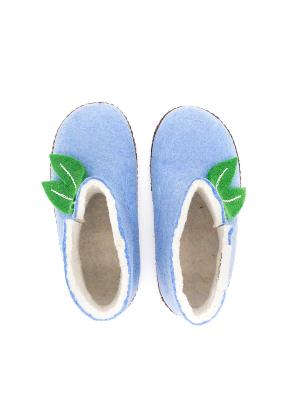 Mini mongs Uni hellblau mit Blatt - Kinderhausschuhe/Kinderpantoffel
