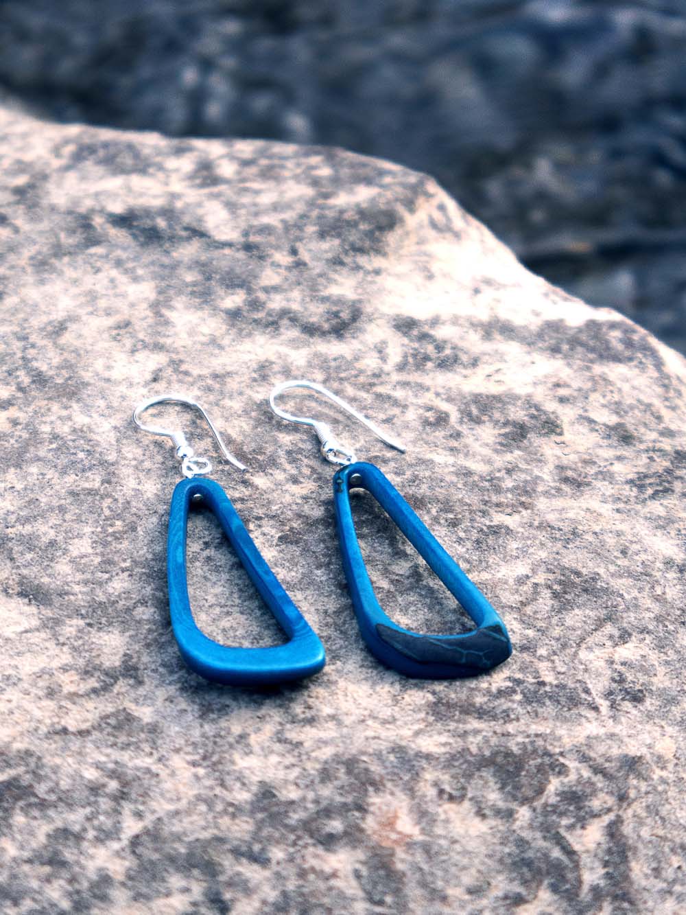 Pendientes Celiret azul - Nuez de Tagua plateada