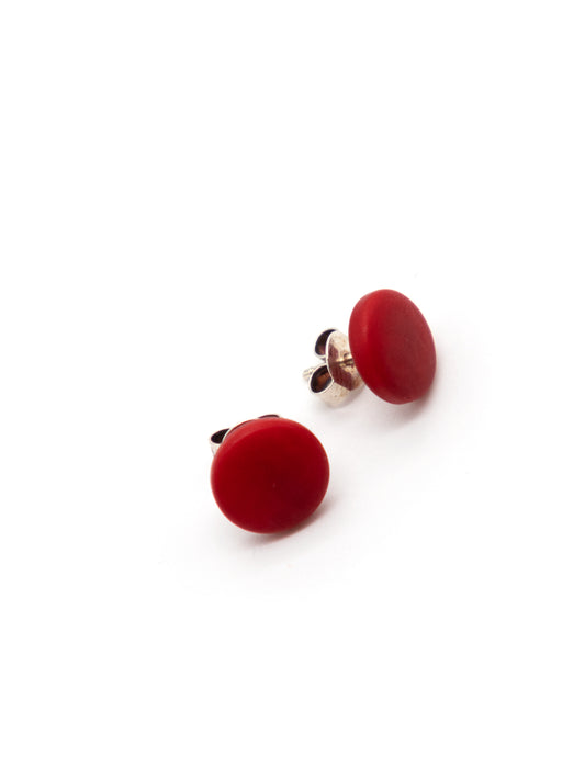 Pendientes Topo rojo - Pendientes de tagua plateados