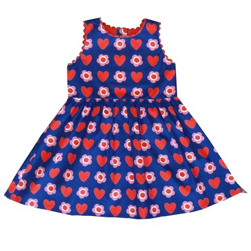 blaues Kinderkleid mit Blumen und Herzen - Toby Tiger